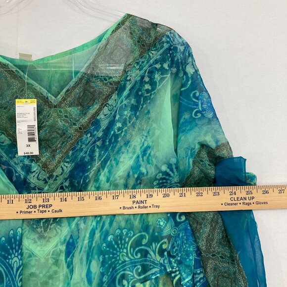 New Live and Let Live size 3X Green Blue Abstract Boho Layered Flowy Poncho Top - Picture 6 of 9